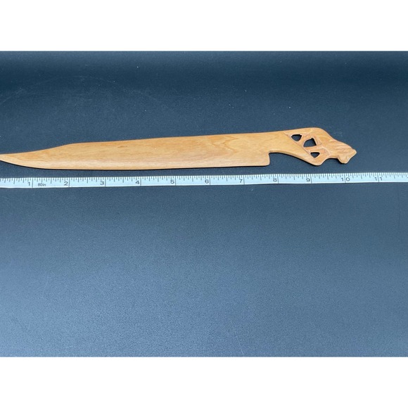 Hand Carved African Wooden Letter Opener Safari Lion Handle Tribal Wildlife Desk - Picture 1 of 3